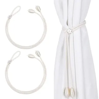 2 Stück Vorhang Raffhalter aus handgestrickter,Einstellbare Gardinenhalter & Vorhangband,elastisch für Vorhänge,Dekorative Fensterhalterung geeignet für Wohnzimmer,Büro,Schlafzimmer(beige)