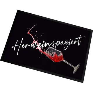 Herzbotschaft Fußmatte | Türmatte mit Spruch | 60x40cm | Her Wein spaziert | für innen und außen | Vorleger für die Haustür/Flur | Geschenk zur ersten Wohnung | Einweihung | Made in Germany