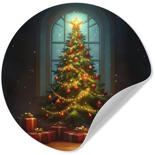 MuchoWow Wandsticker Weihnachtsbaum - Geschenk - Winter (1 St), Wanddeko Wohnzimmer Schlafzimmer Wandverkleidung, 50x50 cm 50 cm x 50 cm x 0.1 cm