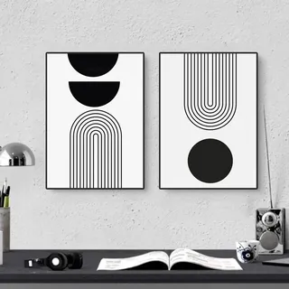 Sarah Duke 2er Abstrakt Poster Set Wandbilder Bilder Schwarz Weiß Bilder Set Moderne Leinwand Wohnzimmer Kunst Linie Wandposter OHNE Rahmen Schlafzimmer Decor (21x30 cm)