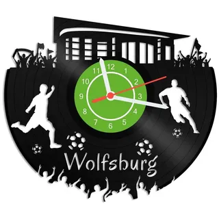 GRAVURZEILE Wanduhr Schallplattenuhr - Wolfsburg - 100% Vereinsliebe - Fußball - schwarz