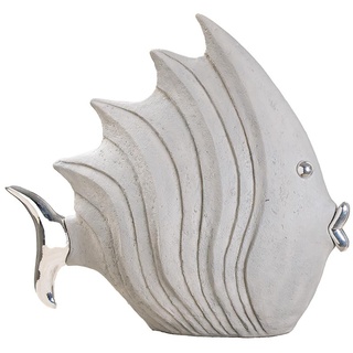 Casablanca Deko Tier Figur Fisch in Stein Optik - aus Kunstharz - Maritime Deko Badezimmer Gäste WC - Farben: Grau Silber - 29 x 26 cm