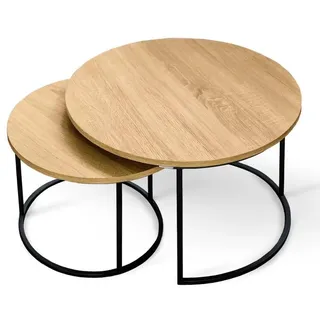 holz4home holz4home® Couchtisch 2er Set MDF Sonoma Eiche I Runder Beistelltisch im Industrial Style I Metallrahmen Pulverbeschichtet I Wohnzimmertisch