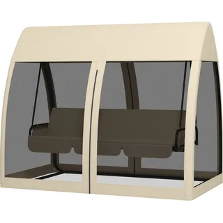 Outsuuny 2 in 1 Hollywoodschaukel mit Liegefunktion 3-Sitzer Gartenschaukel mit Baldachin, Mückennetz, Schaukelbank belast bis 300kg, Gartenliege für Garten, Terrasse, 240 x 140 x 197 cm, Kaffee   Aosom