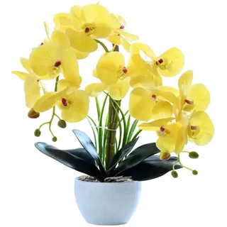 Orchideen Künstliche Blumen 40cm 14Blütenblätter Künstliche Orchidee,Gelb | Künstliche Phalaenopsis Orchidee, 3D Gedruckt, Dekoration für Zuhause und Büro, aus Polyurethan, Kunststoff und Metalldraht