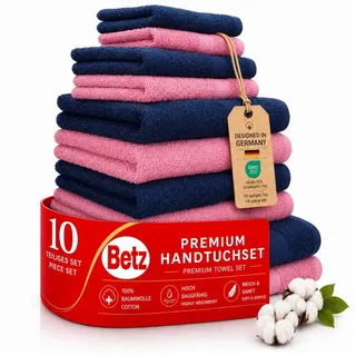 Betz Handtuch Set 10-TLG. Classic Farbe dunkelblau und altrosa, 100% Baumwolle (Set, 10-St) blau|rosa