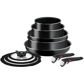 Tefal - Kochgeschirr-Set 10 Stk. INGENIO EASY COOK & CLEAN BLACK - Schwarz
