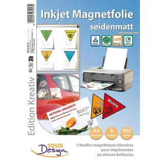 Your Design Magnetdruck: 5 Inkjet-Magnetfolien A4 matt/weiß (Magnetplatten A4, Magnet-Folie, Kfz)