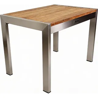 aleos Edelstahl Teak Beistelltisch 50 x 35 x 38 cm Braun/Silber/Weiß