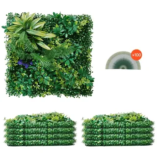 Vevor Künstliche Pflanzenwand, 8 Stück, 500x500x50 mm, 3D-Kombination aus grünen Buchsbaumpaneelen, grüne Dekoration und Efeu-Zaunbedeckung, Sichtschutz-Hintergrundwand, Heckenschutz für den Garten
