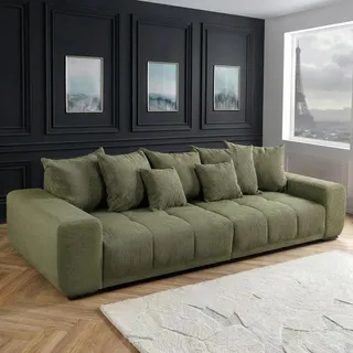 riess-ambiente XXL Sofa ELEGANCIA 285cm grün Cord Federkern inklusive 7 Kissen Bigsofa für 4 Personen - Grün