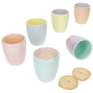 MamboCat Becher 6er Set Pastello Mokkabecher ohne Henkel 150ml 6 Pers Matcha Tasse, Steingut