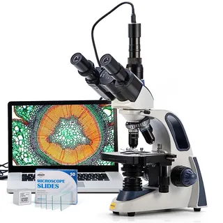 SWIFT SW380T Compound Trinokular Mikroskop, 40X-2500X Vergrößerung, zweilagige mechanische Bühne, 5,0 MP Kamera und Software Windows/Mac kompatibel, 100 Stück Leere Objektträger