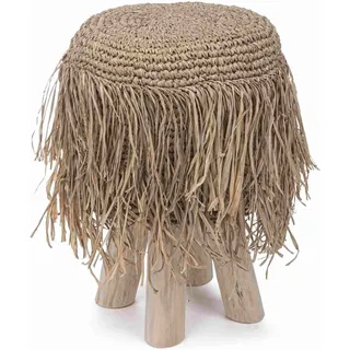 Hocker Florinda aus Teakholz, skandinavisches Design, rund, natur, Sisal-Geflecht