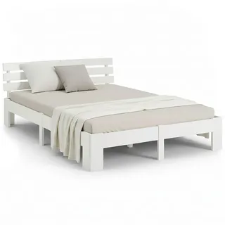 Homestyle4u Holzbett 140x200 Doppelbett mit Lattenrost Weiss Kiefer, Massivholz - Weiß Holz, cm Schlafzimmer,