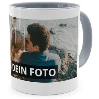printplanet® - Zweifarbtasse mit Foto bedrucken lassen - Fototasse personalisieren – Kaffeebecher zum selbst gestalten (Grau)