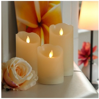 MARELIDA LED-Kerze LED Kerzenset Echtwachs bewegliche Flamme Fernbedienung 3er Set creme (3-tlg) beige