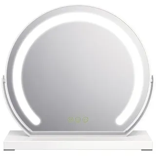 EMKE Kosmetikspiegel mit Beleuchtung Rund Schminkspiegel led Tischspiegel, Weiß Rahmen 3 Lichtfarben,Dimmbar, 360° Drehbar Ø 50 cm