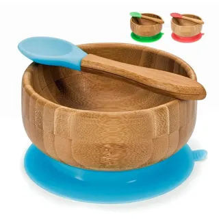 all Kids United Schüssel ALL KIDS UNITED–Bambus Schüssel Baby Kinder Breischüssel mit Saugnapf, Bambus, (Baby Müslischale), Breischale blau