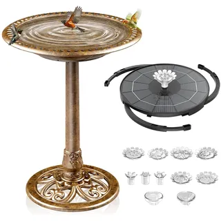 AISITIN Vogeltränke mit 3,5W Solar Springbrunnen, Futterplatz,Garten,Balkon Dekoration, Vogelbecken Vogel Futterstelle Tränke Bad für Balkon Terrasse Gartendeko Vogelbecken Bronzen Kunststoff Bronze