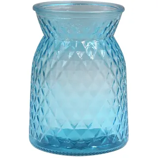 OFFIDIX Glas-Blumenvase, Gitterstruktur, modern, konisch, dekorative Vase für Tisch, Heimdekoration, Büro, Hochzeit, Wohnzimmer (blau)