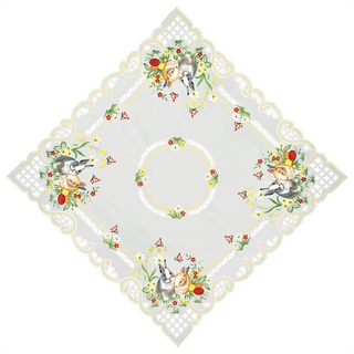 Espamira Tischdecke Ostern 85x85 cm Weiß Stickerei Osterhasen Blumen Osterei Mitteldecke Decke Tischdeko 100% Polyester
