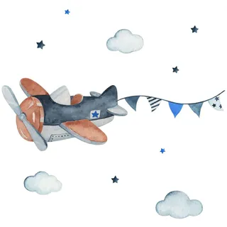 WANDAUFKLEBER 80x127cm - Pastellfarbenes Flugzeug