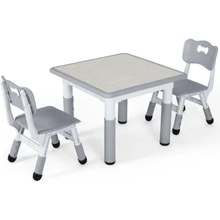 Femor Kindersitzgruppe Kindermöbel, (3-tlg), Kindertisch mit 2 Stühlen Höhenverstellbar grau