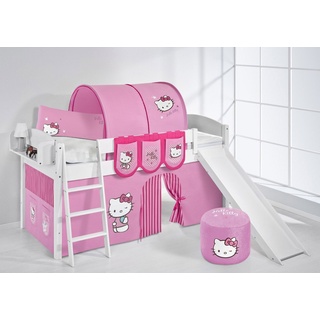 Lilokids Hochbett Spielbett IDA 4106 Hello Kitty - Teilbares Systemhochbett LILOKIDS - weiß - mit Rutsche und Vorhang umbaubar in Einzelbett, Hochbett und L-Etagenbett