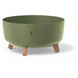 MELTOM Blumenschale Rund mit Füßen Ø 38 cm Grün Blumentopf | Vier Standbeine in Holzoptik · Gesamthöhe 21 cm · fester Zwischenboden, kein Abflussloch · 14,3 Liter · Innen & Außen