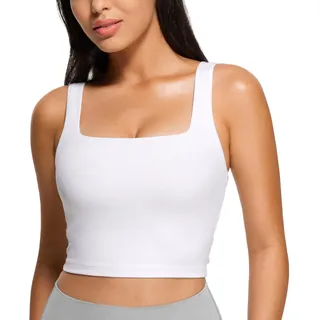 CRZ YOGA Butterluxe Square Neck Crop Top | Leichter Halt, Herausnehmbare Pads, Yoga, Extrem Weich, Breite Träger, Longline Sport BHs für Damen - 38