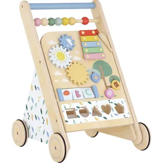 aiyaplay Baby Lauflernwagen Holz Lauflernhilfe mit Rädern regulierbarer Geschwindigkeit Bauklötze Montessori Aktivitätszentrum Baby Walker Gehhilfe Spielzeug Geschenk für Kleinekinder ab 18 Monaten Aosom