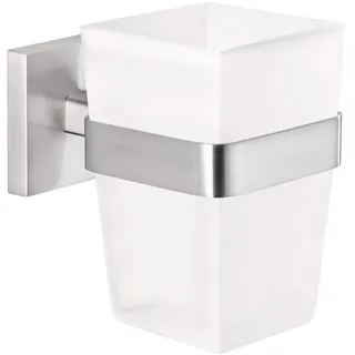 tesa EXXCLUSIV Zahnputzbecher mit Wandhalterung, Accessoires, silber matt