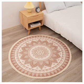 Teppich Boho Runder Teppich, In- und Outdoor Mandala Baumwolle Teppiche, BlauCoastal, Handwebte Waschbar Vintage Teppiche mit Quasten