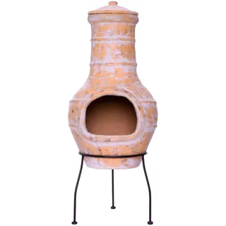 Terrassenofen Gartenkamin Terracotta 85 cm Gartenofen Stahlgestell Feueröffnung20x15 cm Schlotöffnung 26x15 cm robust 19,5 kg Grillkamin