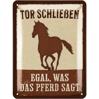 LANOLU Retro Blechschild PFERDE Schild - TOR SCHLIEßEN - Geschenke für Pferdeliebhaber und Reiter, Boxenschilder mit Spruch, Bauernhof Dekoration und Farm Dekor, vintage Metallschild 15x20cm