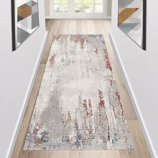 Siunwdiy Teppich Läufer Flur Küche rutschfest waschbar Teppichläufer Lang 40x100cm Creme/Rot Modern Design Meterware Korridor Tepiche Esszimmer Schlafzimmer Wohnzimmer Schmutzfangmatte Küchenteppich