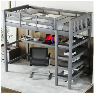 STILVORA Hochbett 90x200 mit schreibtisch,Kinderbett mit Ablagefächern,ohne matratze (Gästebett Jugendbett Holzbett mit Ablagefächern und Unterbettschreibtisch, 90 x 200 cm) Ohne Matratze