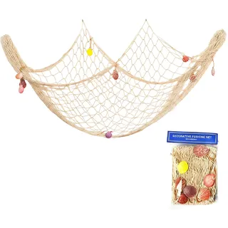 AYEUPZ 150cm x 200cm Fischernetz Wand Dekoration,Fischernetz Deko Groß,Strand Themen Fischernetz Wandbehang für Party,Outdoor Wanddekoration Beach (Cremeweiß – Muschelmuster)