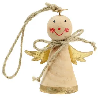 Florists Products Christbaumschmuck Holzengel zum Aufhängen Natur Gold Weihnachtsdeko 8cm, 4er Set, 4 Stü