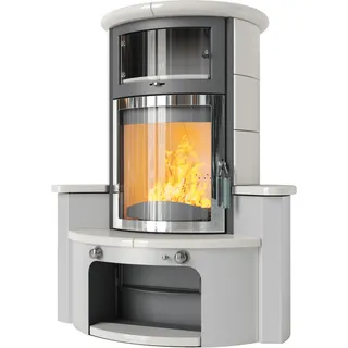 Kaminofen HARK 63 GT ECOplus 8 kW - Ofenkacheln: Creme-Weiß - Korpus: titan/verchromt