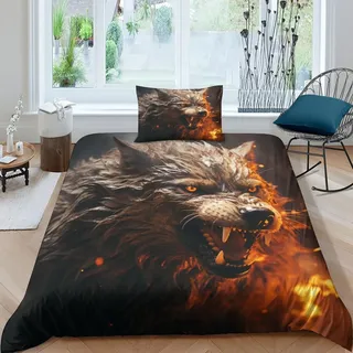 OPSREY Gray Wölfe Bettwäsche Mit Kopfkissenbezügen Bettdeckenbezug Schlafhilfe Wölfe Bettbezug Komfortabel Steppdeckenbezug Set Atmungsaktiv Bed Linen Sets Single(135x200cm)
