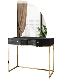 ALLHOUSE24 Schminktisch BUENO MOND Schwarz Metall gold Halbmond Spiegel LED Kosmetiktisch (1x Konsolentisch, 1x Spiegel mit LED Beleuchtung), Breite 100 cm schwarz