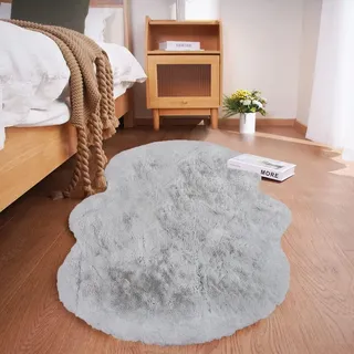 Inovra - Hochfloriger Teppich in Grau, 60X120 cm, flauschig, waschbar, rutschfest und weich. Kunstfellteppich für Wohnzimmer, Kinderzimmer oder Sc... - Grau