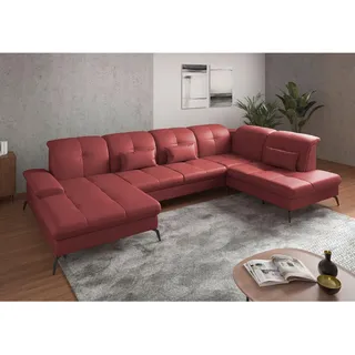 Sit & More Wohnlandschaft, Rot, Metall, Kombination Echtleder/Stoff, Nappaleder, 6,5-Sitzer, Ottomane rechts, U-Form, 357x231 cm, Goldenes M, Made in Europe, DGM-Klimapakt, Armteil links, Wohnzimmer, Sofas & Couches, Wohnlandschaften, Wohnlandschaften in U-Form