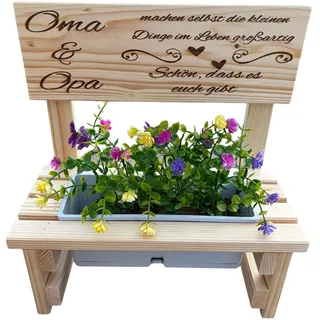 Blumenbank aus Holz mit Gravur,Dekorative Pflanzbank mit Blumenkasten,Geschenk für Mama,Oma,Gartenbank für Balkon&Terrasse, Outdoor Muttertag (Oma & Opa machen selbst die kleinen Dinge...)