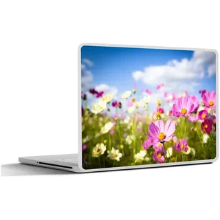 MuchoWow Laptop-Aufkleber Blumen - Wiese - Lila - Gras - Weiß - Wolken - Blau, (1tlg), Selbstklebendes Laptop Folien Cover, Sticker, Kratzschutz, 40x30 cm bunt Ø 50.00 cm x 40 cm x 30 cm