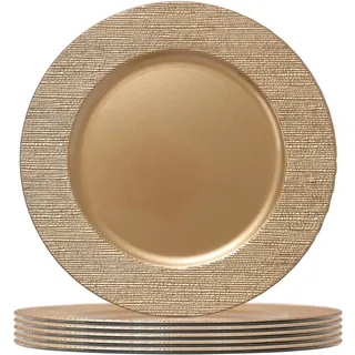 Argon Tableware Runde Platzteller - 33cm - Goldrippe - 6x Wiederverwendbar Hart Plastik Gedeckter Esstisch Hochzeit Party Dekor Dekorativ Servier Geschirr Ladegeräte Tischsets
