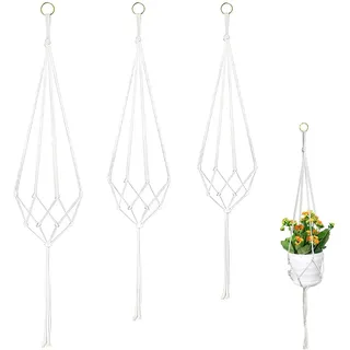 YIPFEN 3 Stück Makramee Blumenampel mit 3 S Haken für Innen, Draußen, Innendecken, Balkon, Wand (60cm, 80cm, 100cm)