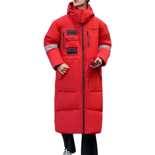 Vagbalena Herren verdickte Daunenjacke Winter warme Daunenjacke mittellanger Paarmantel Daunenjacke verdickter Langer Overknee-Mantel Winddichte Daunenjacke (Rot,XL) - XL